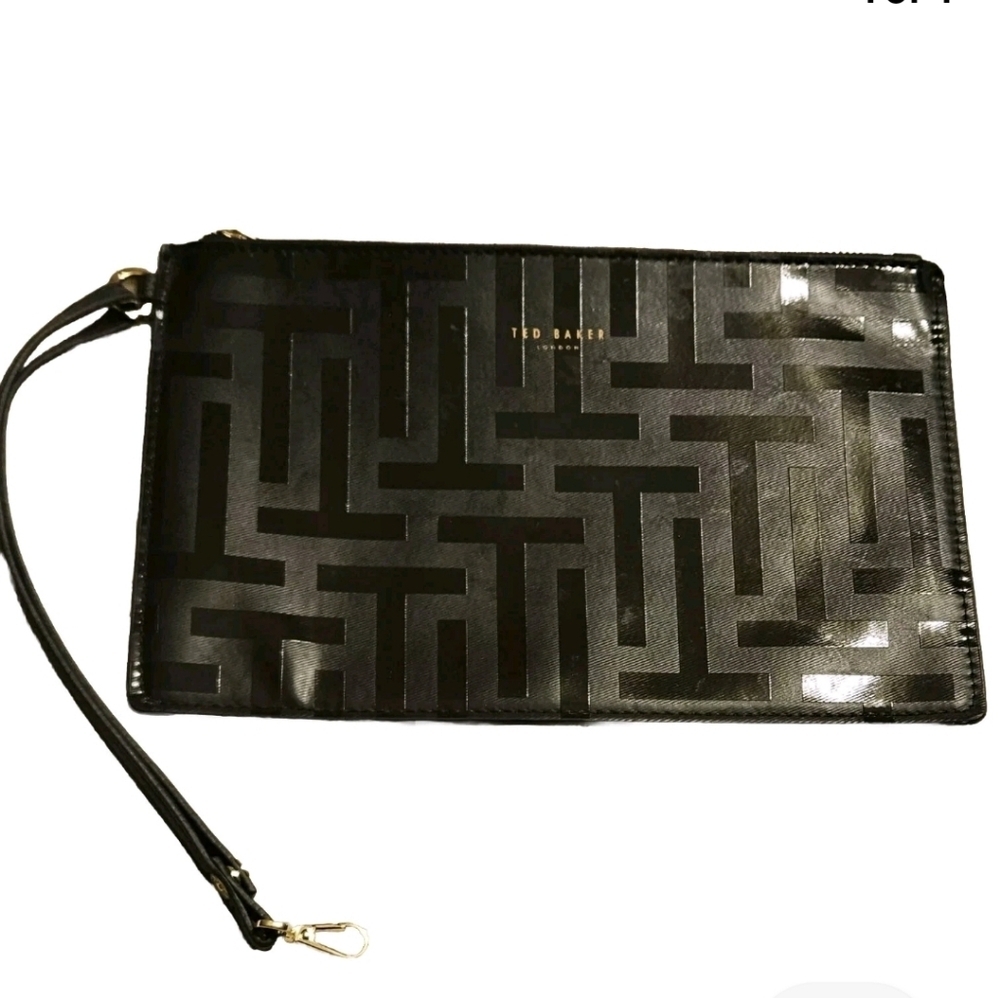 Ted Baker Of London Black Patent Leather Clutch Gold Hardware